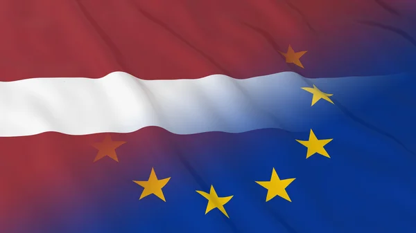 Lett és az Európai Unió kapcsolatok fogalom - egyesített zászlók, Lettország és az Eu 3D-s illusztráció — Stock Fotó