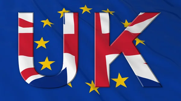 Texte du drapeau britannique sur le fond du drapeau de l'UE - Illustration 3D — Photo