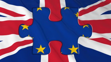 Brexit kavramı - AB eksik parça İngiltere bayrağı Puzzle - 3d çizim