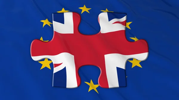 Brexit Concept-Storbritanniens puzle Piece på EU Flag-3D illustration — Stockfoto