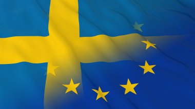 İsveççe ve Avrupa Birliği ilişkileri kavramı - İsveç ve AB birleştirilmiş bayrakları 3d çizim