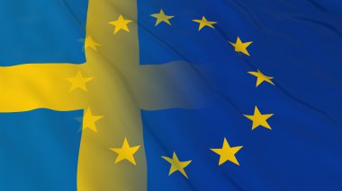 İsveççe ve Avrupa Birliği ilişkileri kavramı - İsveç ve AB birleştirilmiş bayrakları 3d çizim