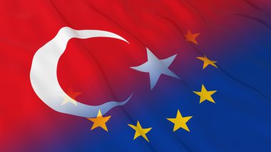 Türkiye ve Avrupa Birliği İlişkileri Kavramı - Türkiye ve Avrupa Birliği 3d İllüstrasyon Unun Birleştirilmiş Bayrakları