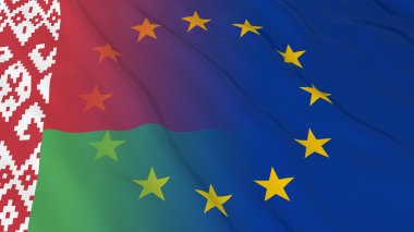 Belarus ve Avrupa Birliği İlişkileri Kavramı - Beyaz Rusya ve Avrupa Birliği 3d İllüstrasyon Birleştirilmiş Bayraklar