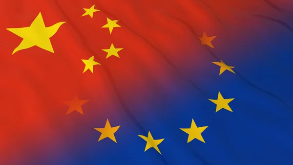 Chinese and European Union Relations Concept - Merged Flags of China and the EU 3D Illustration — Stock Photo, Image