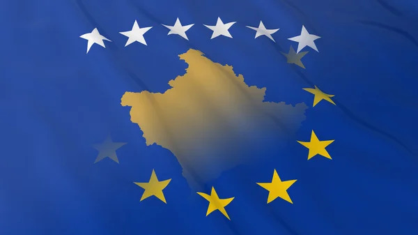 Concetto di relazioni tra Kosovo e Unione europea - Bandiere unite del Kosovo e illustrazione 3D dell'UE — Foto Stock