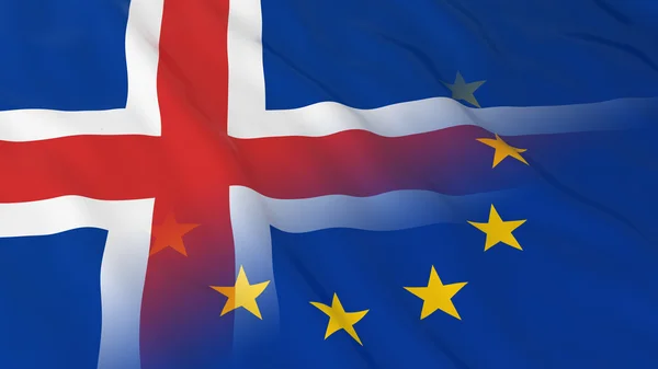 Concepto de relaciones entre Islandia y la Unión Europea - Banderas combinadas de Islandia y la UE Ilustración 3D — Foto de Stock