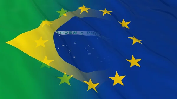 Conceito de Relações entre Brasil e União Europeia - Bandeiras Fusão do Brasil e Ilustração 3D da UE — Fotografia de Stock