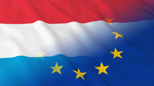 Concepto de relaciones entre Luxemburgo y la Unión Europea - Banderas fusionadas de Luxemburgo e ilustración 3D de la UE —  Fotos de Stock