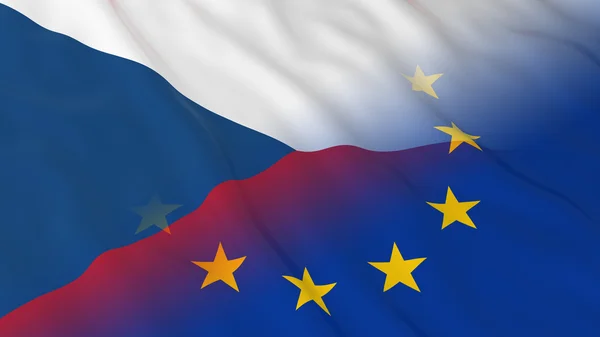 チェコと欧州連合の関係概念 - チェコ共和国と Eu の結合フラグ 3 d イラストレーション — ストック写真