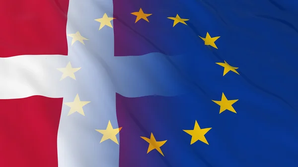 Danska och Europeiska unionen Förbindelsebegrepp - sammanslagna flaggor för Danmark och Eu 3d Illustration — Stockfoto