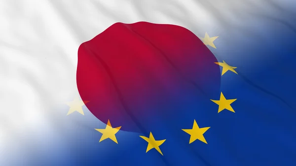 Concepto de relaciones entre Japón y la Unión Europea - Banderas combinadas de Japón y la UE Ilustración 3D — Foto de Stock