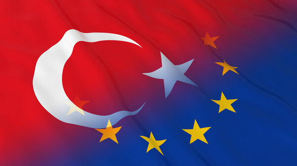 Turkish and European Union Relations Concept - Merged Flags of Turkey and the EU 3D Illustration