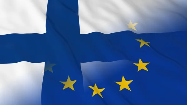 Concepto de relaciones entre Finlandia y la Unión Europea - Banderas combinadas de Finlandia y la UE Ilustración 3D — Foto de Stock