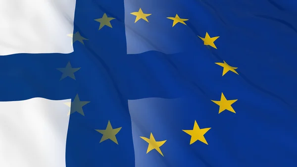Concepto de relaciones entre Finlandia y la Unión Europea - Banderas combinadas de Finlandia y la UE Ilustración 3D — Foto de Stock