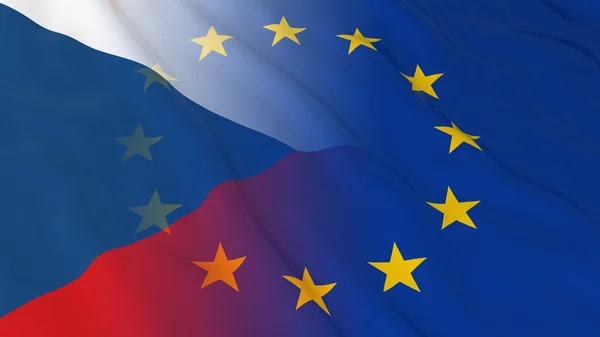 チェコと欧州連合の関係概念 - チェコ共和国と Eu の結合フラグ 3 d イラストレーション — ストック写真