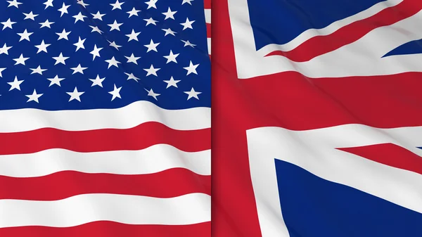 Vlajky Ameriky a Británie - rozdělení britské vlajky a americká vlajka 3d ilustrace — Stock fotografie