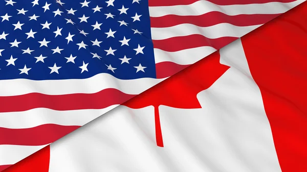 Bandeiras da América e Canadá - Split Canadian Flag and American Flag 3D Illustration — Fotografia de Stock