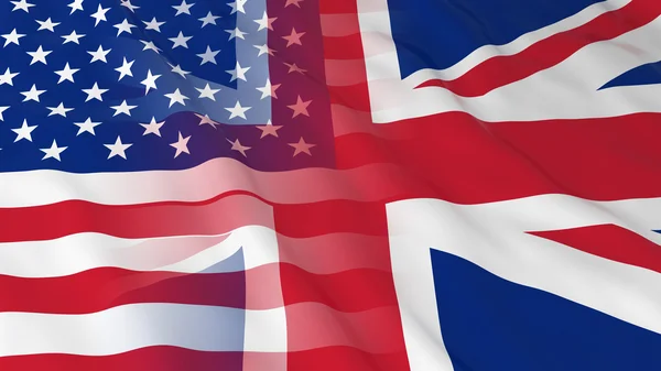 Koncept amerického a britského vztahu-sloučené vlajky Spojeného království a USA 3D ilustrace — Stock fotografie