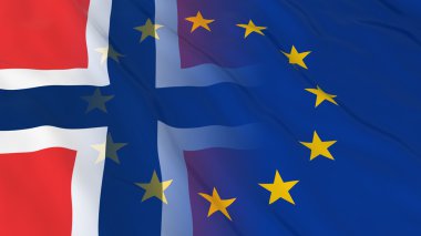 Norveç ve Avrupa Birliği İlişkileri Kavramı - Norveç ve Avrupa Birliği 3d İllüstrasyon Birleştirilmiş Bayraklar
