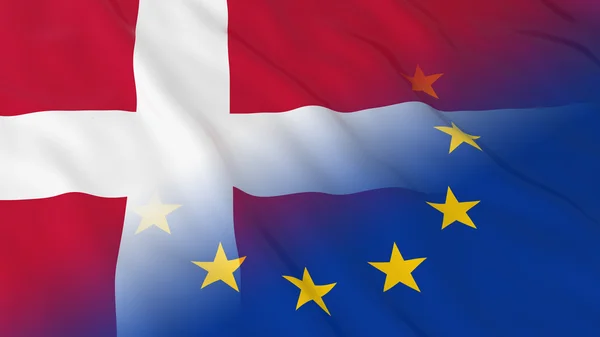 Danska och Europeiska unionen Förbindelsebegrepp - sammanslagna flaggor för Danmark och Eu 3d Illustration — Stockfoto