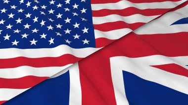 Amerika ve İngiltere - bayrakları bölünmüş İngiliz bayrağı ve Amerikan bayrağı 3d çizim