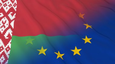 Belarus ve Avrupa Birliği İlişkileri Kavramı - Beyaz Rusya ve Avrupa Birliği 3d İllüstrasyon Birleştirilmiş Bayraklar