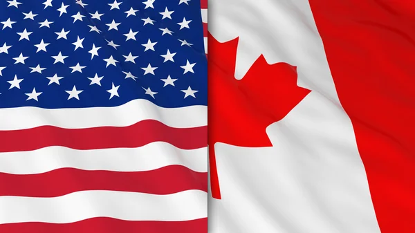 Amerika ve Kanada Bayrakları - Split Kanada Bayrağı ve Amerikan Bayrağı 3d İllüstrasyon