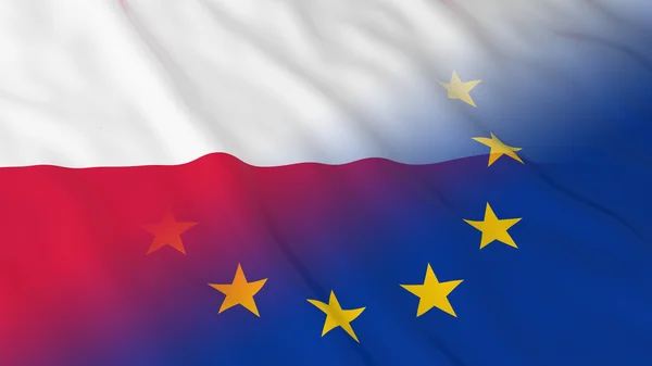 Poolse en Europese Unie relaties concept-samengevoegde vlaggen van Polen en de EU 3D-illustratie — Stockfoto