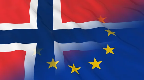 Koncepce vztahů mezi norskou a Evropskou unií – norské vlajky a 3D ilustrace v EU — Stock fotografie