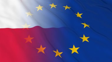 Polonya ve Avrupa Birliği İlişkileri Kavramı - Polonya ve Avrupa Birliği 3d İllüstrasyon Birleştirilmiş Bayraklar