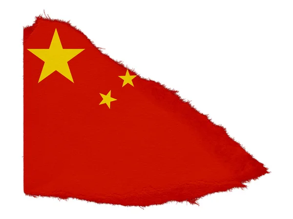 Beyaz arka plan üzerinde izole kağıt hurda yırtık Çin bayrağı — Stok fotoğraf