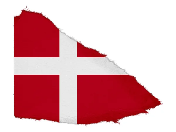 Flagga Danmark sönderrivet papper skrot isolerad på vit bakgrund — Stockfoto