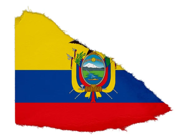 Vlag van Ecuador gescheurd papier afval geïsoleerd op witte achtergrond — Stockfoto