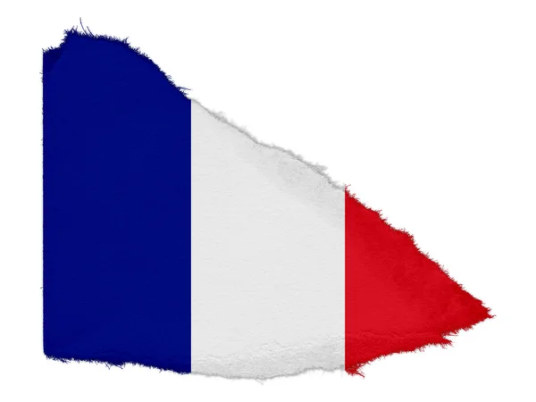 Flag of France Torn Paper Scrap Isolated on White Background — Stock Photo, Image