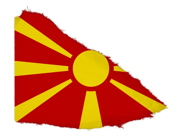 Chatarra de papel rasgado de la bandera de Macedonia aislada sobre fondo blanco — Foto de Stock