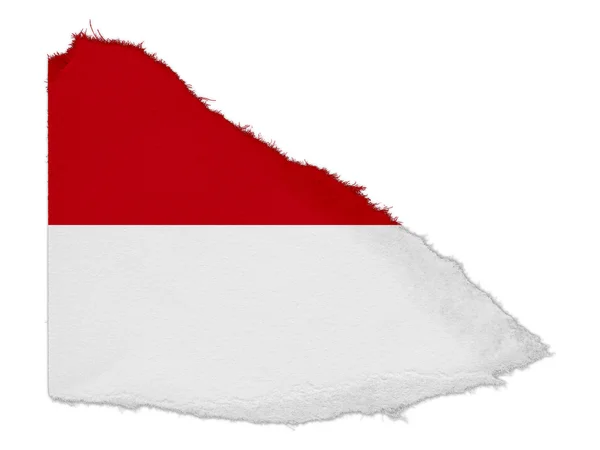 Bandera de Mónaco / Indonesia Desecho de papel desgarrado aislado sobre fondo blanco —  Fotos de Stock