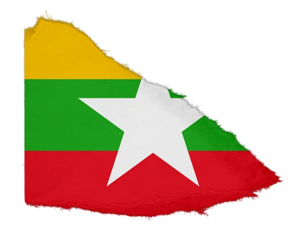 白い背景に分離された紙くずを引き裂かれたミャンマーの旗 — ストック写真