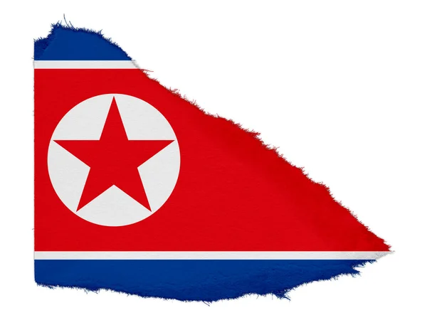 Vlag van Noord-Korea gescheurd papier afval geïsoleerd op witte achtergrond — Stockfoto