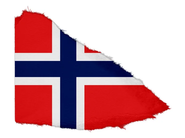 Bandeira da Noruega Sucata de papel rasgado isolada em fundo branco — Fotografia de Stock