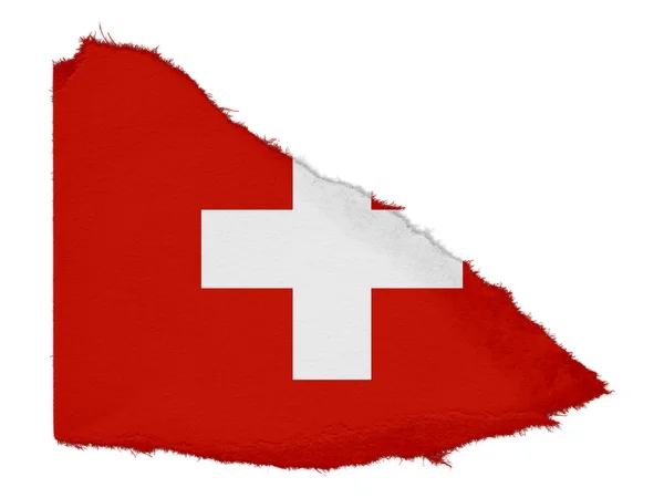 Bandeira da Suíça Sucata de papel rasgado isolada em fundo branco — Fotografia de Stock