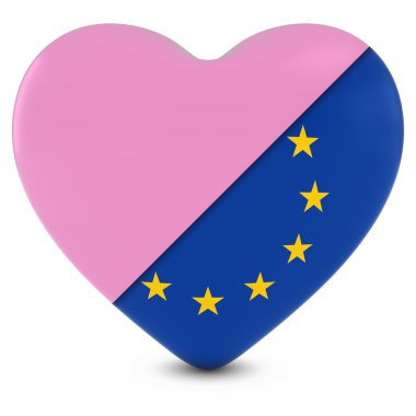 Pembe Kalp - 3d çizim Avrupa Birliği bayrağı kalp ile karışık
