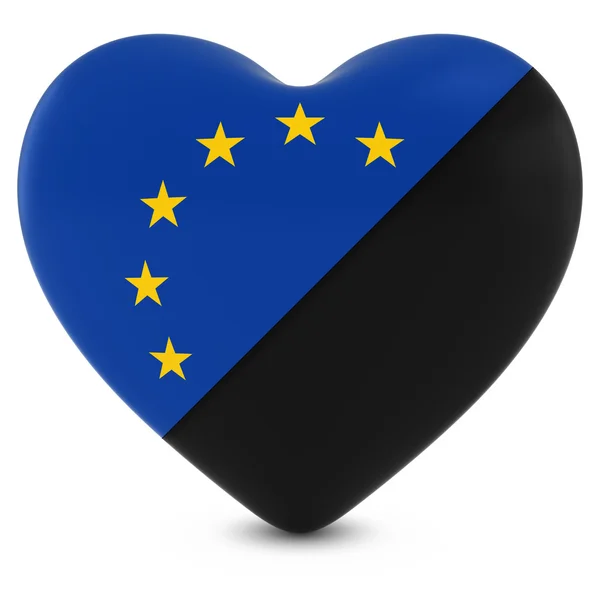Fekete gyász szív összekeverik az európai uniós zászlót szív - 3D-s illusztráció — Stock Fotó