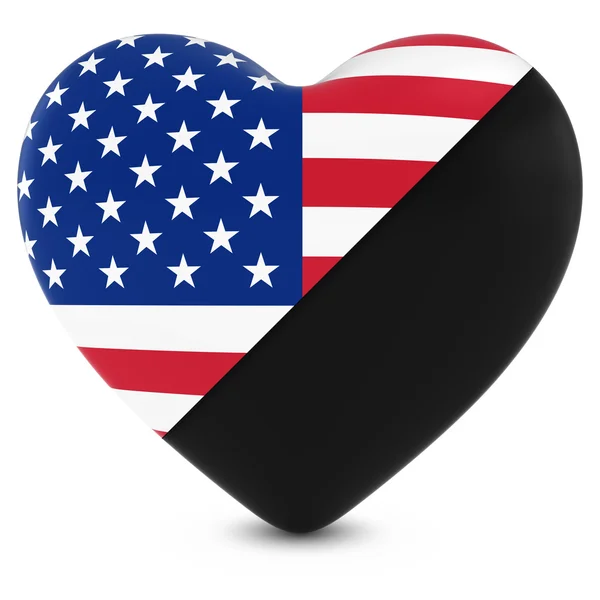 Cuore di lutto nero mescolato con il cuore della bandiera americana - Illustrazione 3D — Foto Stock