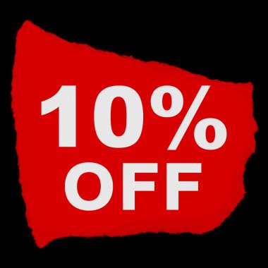 Yırtık kırmızı kağıt hurda siyah arka plan üzerine izole kapalı % 10