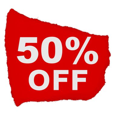 Yırtık kırmızı kağıt hurda beyaz arka plan üzerinde izole kapalı % 50