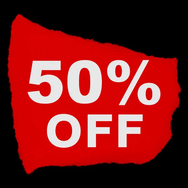 50% OFF desgarrado chatarra de papel rojo aislado sobre fondo negro — Foto de Stock