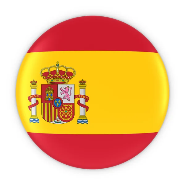 Botão de bandeira espanhola - Bandeira da Espanha Emblema Ilustração 3D — Fotografia de Stock