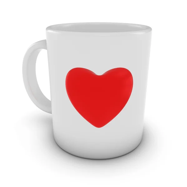 Red Love Heart Coffee Mug Isolated on White Background 3D Illustration — Stock Photo, Image