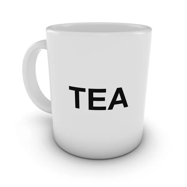 सफेद चाय कप सफेद पृष्ठभूमि पर अलग 3 डी इलस्ट्रेशन — स्टॉक फ़ोटो, इमेज